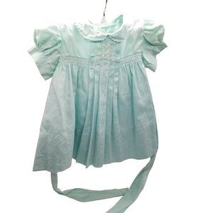 Vintage Baby Toddler Doll Child Pageant Green Dress Tiny Tots Smocked Buttons Bo